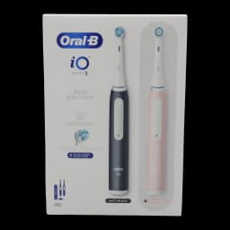 Brosse à dents électrique Oral-B iO Series 3 Pack Duo Sonique Batterie lithium Noir Mat/Rose, boîte face avant: deux brosses