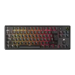 Teclado Gaming Corsair K70 CORE TKL Mecánico MLX Red RGB Negro, vista superior: retroiluminación RGB degradado amarillo