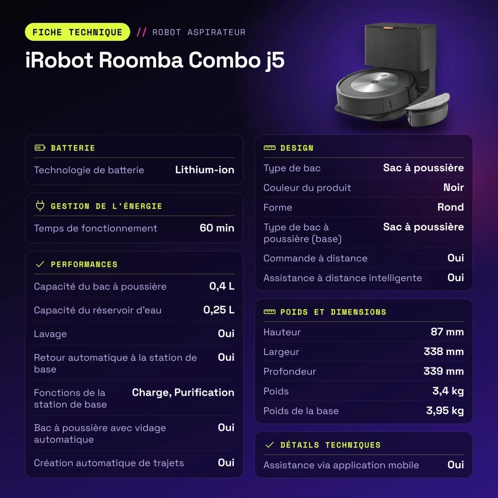 Robot aspirador iRobot Roomba Combo j5 Antracite vSLAM Esfregador Esvaziamento Automático - características