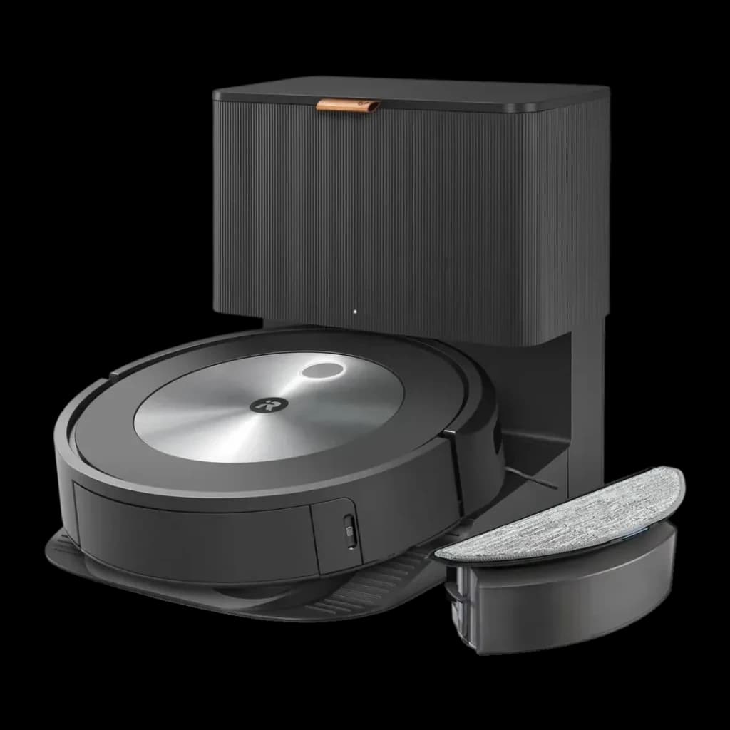 Robot aspirador iRobot Roomba Combo j5 Antracite vSLAM Esfregador Esvaziamento Automático, vista frontal em ângulo: robô