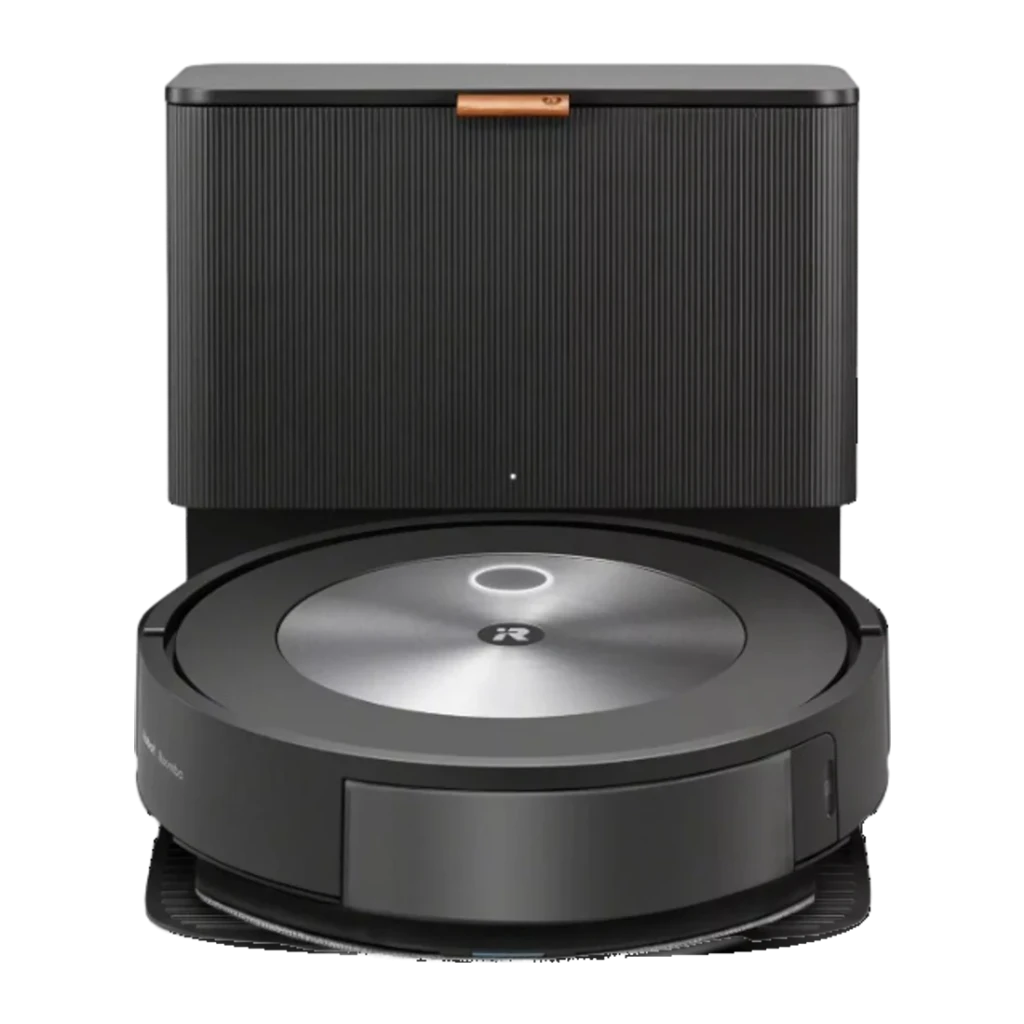 Robot aspirador iRobot Roomba Combo j5 Antracite vSLAM Esfregador Esvaziamento Automático, vista frontal: robô na base