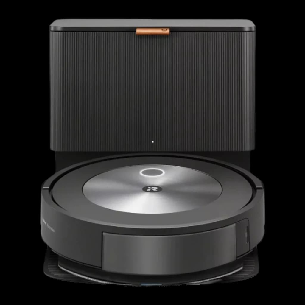 Robot aspirador iRobot Roomba Combo j5 Antracite vSLAM Esfregador Esvaziamento Automático, vista frontal: robô na base