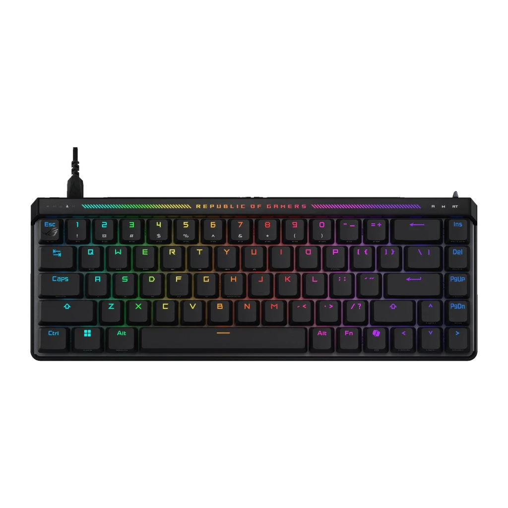 Teclado Gaming ASUS ROG Falchion Ace 75 HE Hall Effect Magnético Espanhol ISO Preto, vista superior: retroiluminação RGB