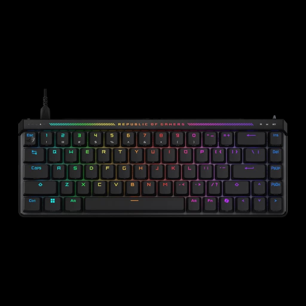 Teclado Gaming ASUS ROG Falchion Ace 75 HE Hall Effect Magnético Espanhol ISO Preto, vista superior: retroiluminação RGB