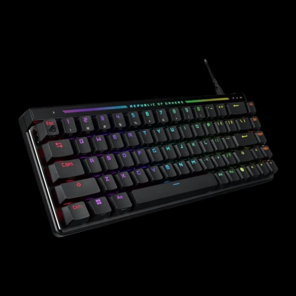 Teclado Gaming ASUS ROG Falchion Ace 75 HE Hall Effect Magnético Espanhol ISO Preto, vista em perspectiva: retroiluminação