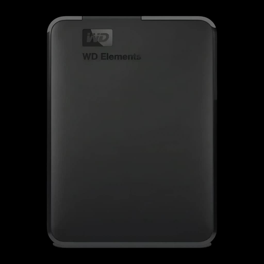 Disque dur externe WD Elements Portable 6To USB 3.2 Gen 1 Noir WDBHJS0060BBK, vue de face: boîtier noir mat avec logo WD