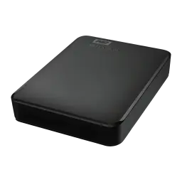 Disque dur externe WD Elements Portable 6To USB 3.2 Gen 1 Noir WDBHJS0060BBK, vue en perspective: dessus avec logo WD