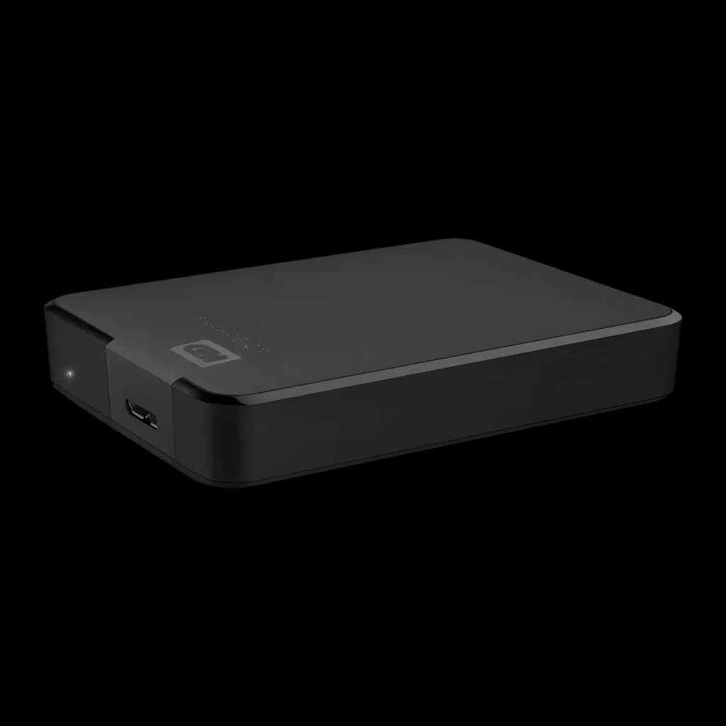 Disque dur externe WD Elements Portable 6To USB 3.2 Gen 1 Noir WDBHJS0060BBK, vue latérale: port Micro-USB et logo WD