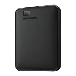 Disque dur externe WD Elements Portable 6To USB 3.2 Gen 1 Noir WDBHJS0060BBK, vue en angle: boîtier mat avec logo WD en haut