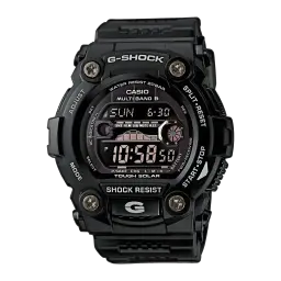 Casio G-Shock GW-7900B-1ER 20ATM Solaire Synchronisation Radio, vue de face: cadran digital noir avec écran LCD, bracelet