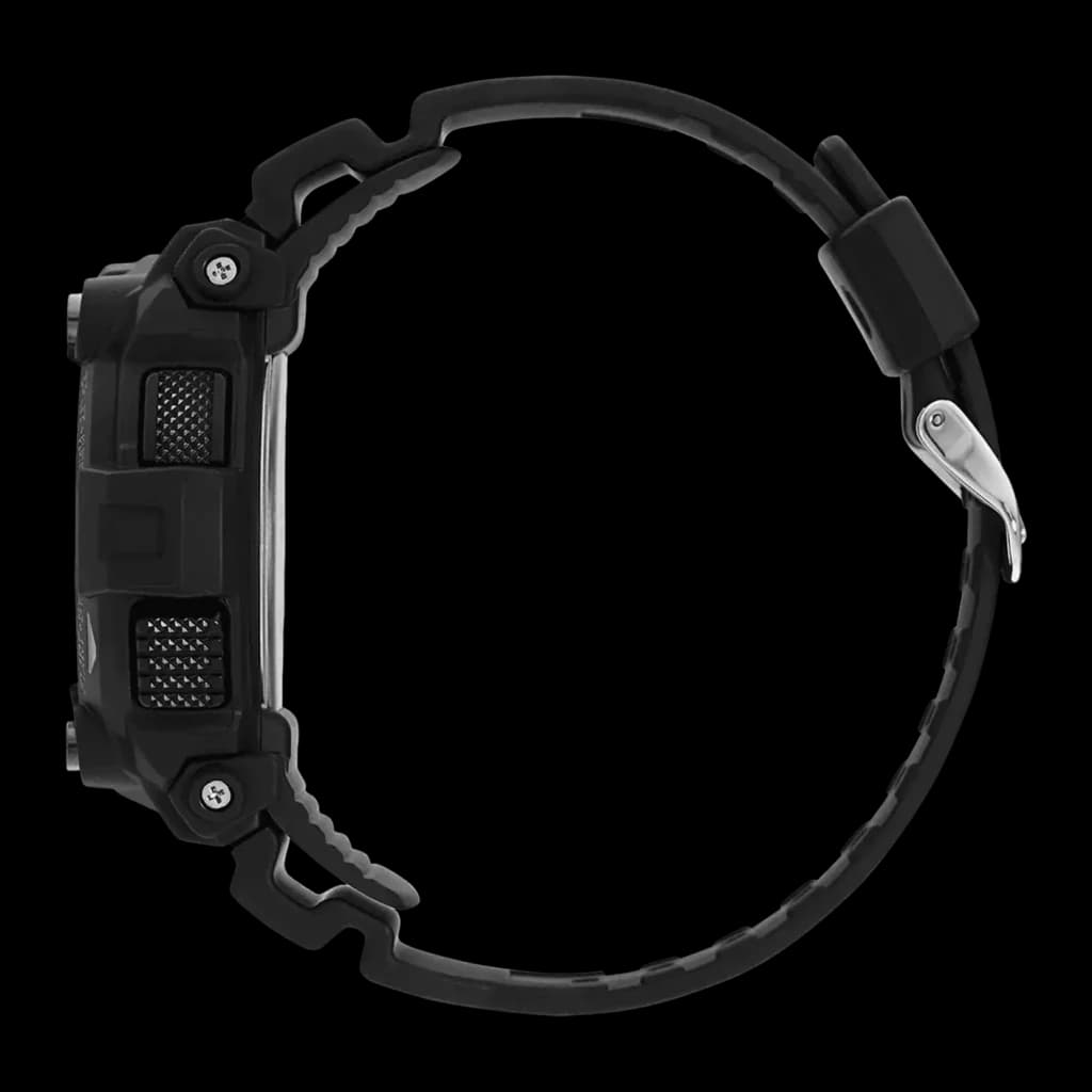 Casio G-Shock GW-7900B-1ER 20ATM Solaire Synchronisation Radio, détail latéral: boîtier noir avec boutons texturés, couronne