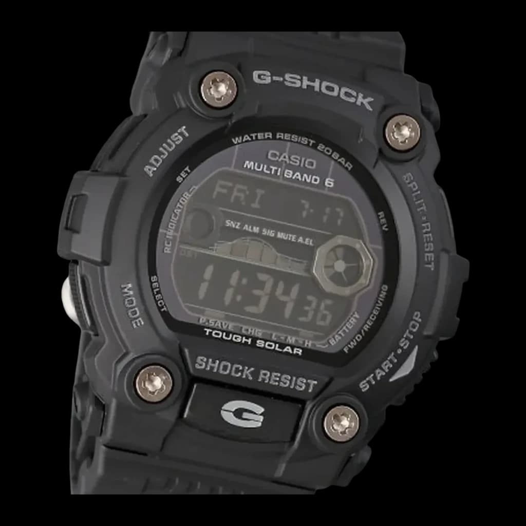 Casio G-Shock GW-7900B-1ER 20ATM Solaire Synchronisation Radio noir, détail: cadran digital Multi Band 6, inscription Tough