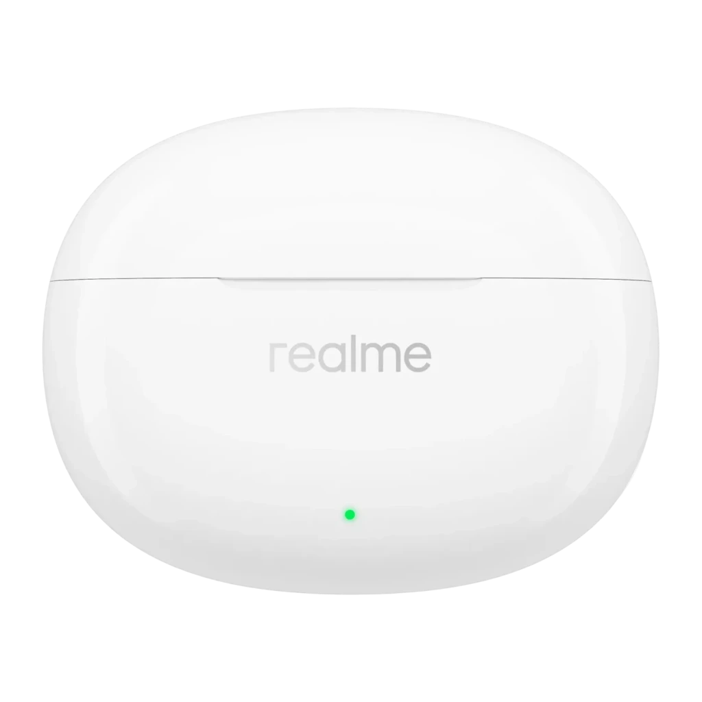 Auriculares Realme Buds T110 In-Ear TWS Bluetooth 5.4 38h con estuche IPX5, detalle: estuche blanco cerrado con logo realme