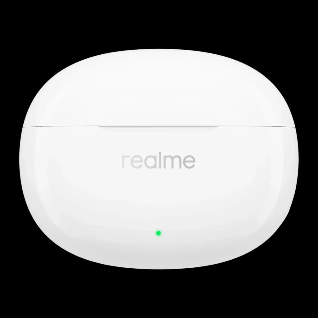 Auriculares Realme Buds T110 In-Ear TWS Bluetooth 5.4 38h con estuche IPX5, detalle: estuche blanco cerrado con logo realme