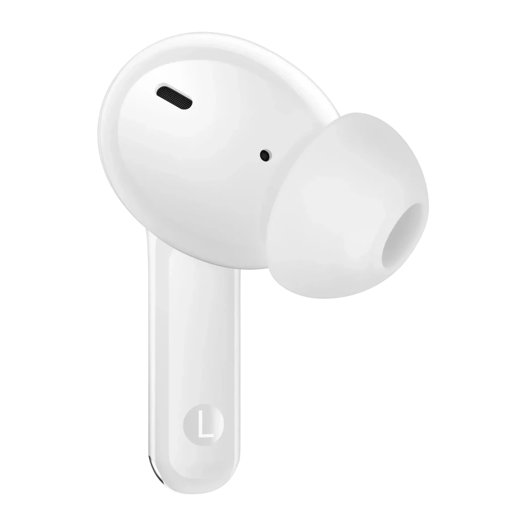 Auriculares Realme Buds T110 In-Ear TWS Bluetooth 5.4 38h con estuche IPX5, detalle: auricular izquierdo blanco