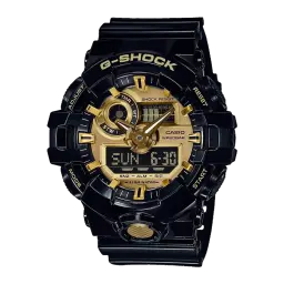 Casio G-Shock GA-710GB-1AER Cronómetro, Hora Mundial, Alarma Batería 5 Años, vista frontal: esfera dorada analógico-digital
