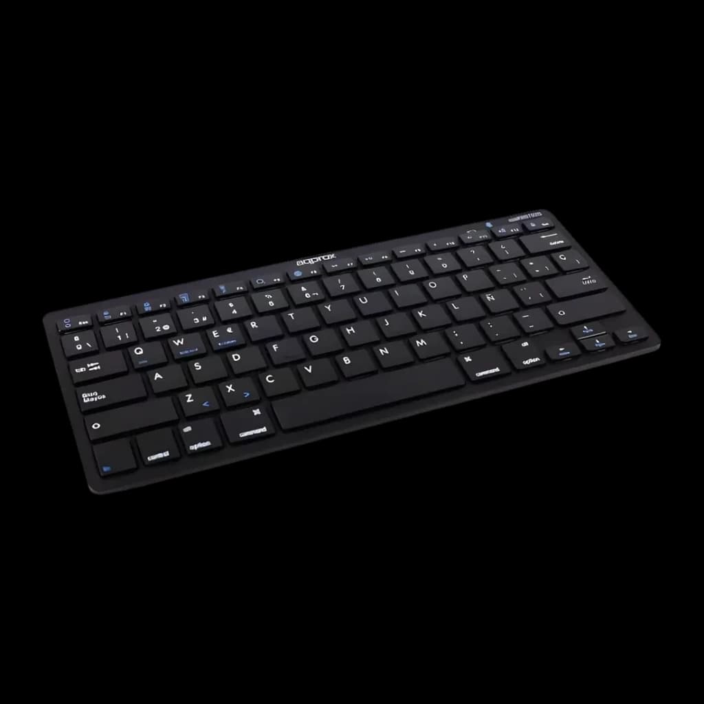 Teclado Approx Negro Bluetooth Español APPMX300BTB, vista en perspectiva: teclas compactas con leyendas en español