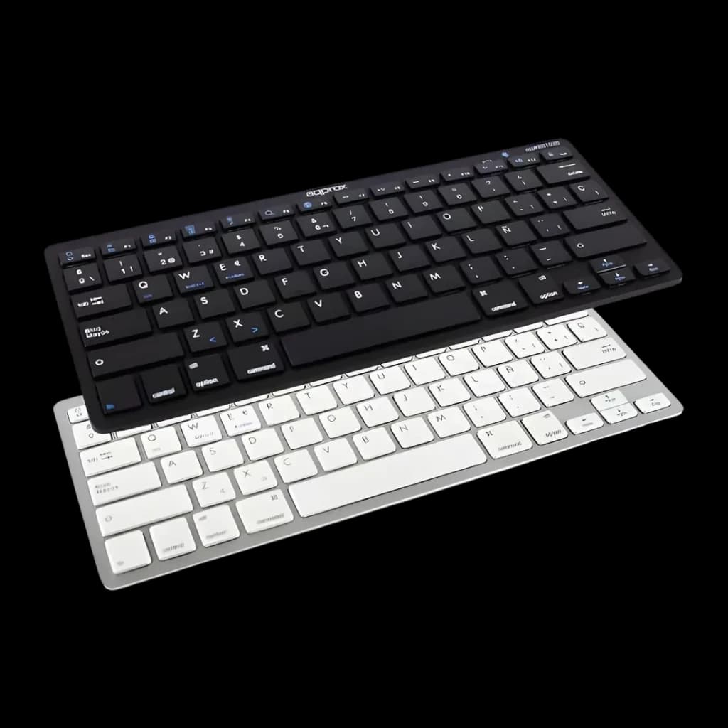 Teclado Approx Negro Bluetooth Español APPMX300BTB, vista superior: versión negra sobre versión blanca, diseño compacto