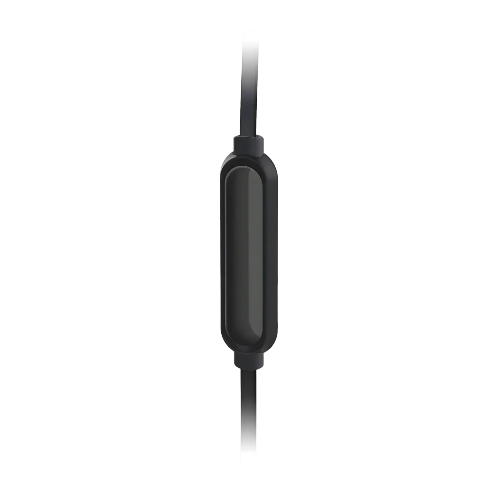 Auriculares Motorola Earbuds 3C-S In-Ear USB-C, detalle: mando inline negro con cable sobre fondo oscuro