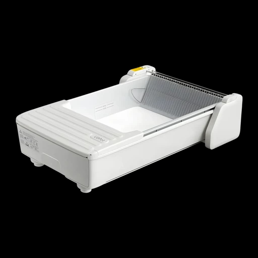 Liteira Autolimpante UBPet C31 5,4L Branco App Móvel 4 Sensores de Peso, detalhe: vista em ângulo com bandeja interior