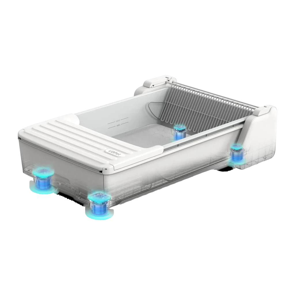 Liteira Autolimpante UBPet C31 5,4L Branco App Móvel 4 Sensores de Peso, detalhe: 4 sensores de peso com luz azul sob