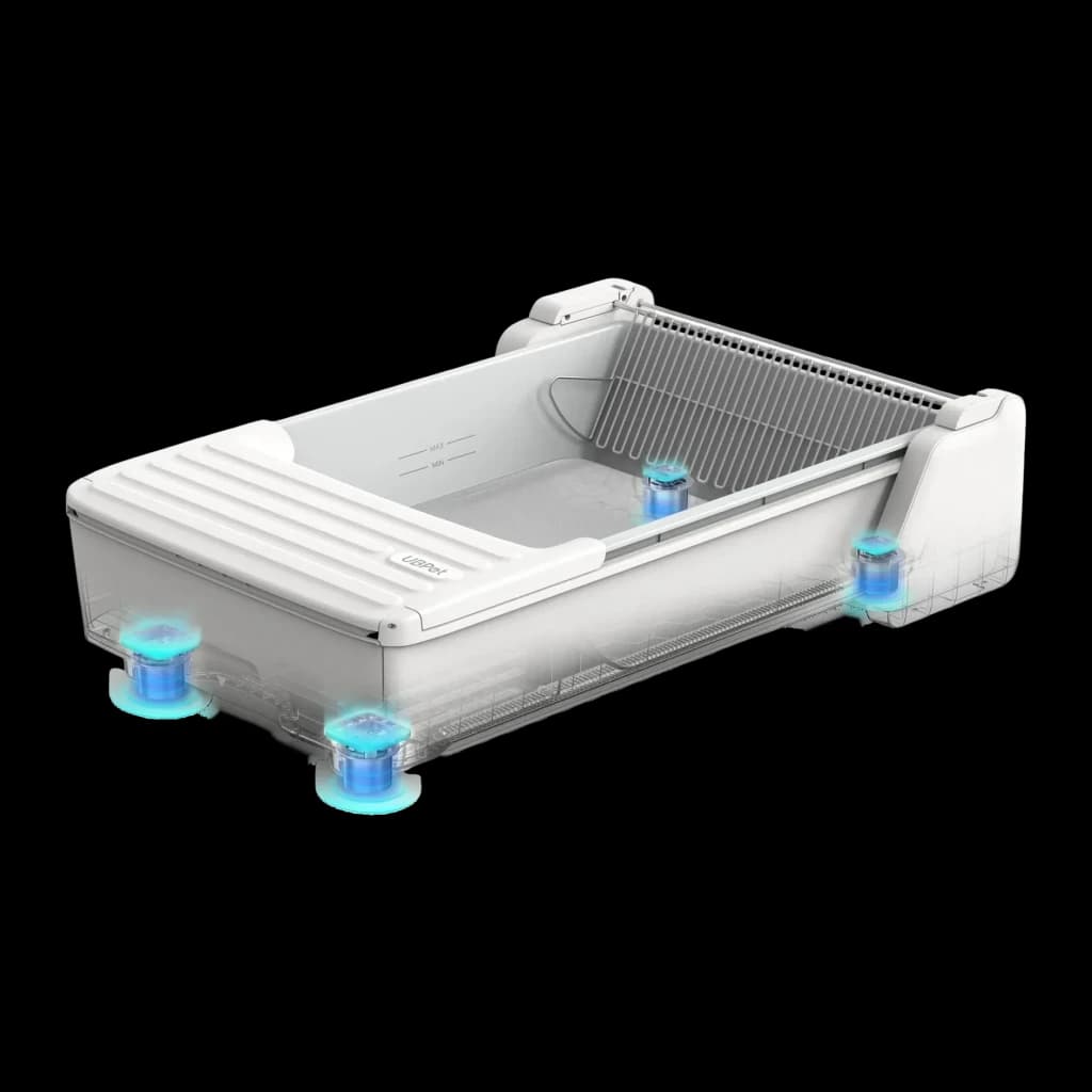 Liteira Autolimpante UBPet C31 5,4L Branco App Móvel 4 Sensores de Peso, detalhe: 4 sensores de peso com luz azul sob