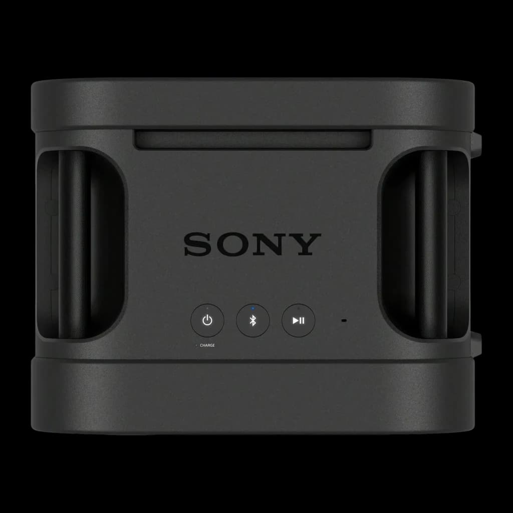 Enceinte de fête Sony ULT Tower 5 IP67 300W 20h Noir, détail face avant: logo Sony, boutons alimentation, Bluetooth