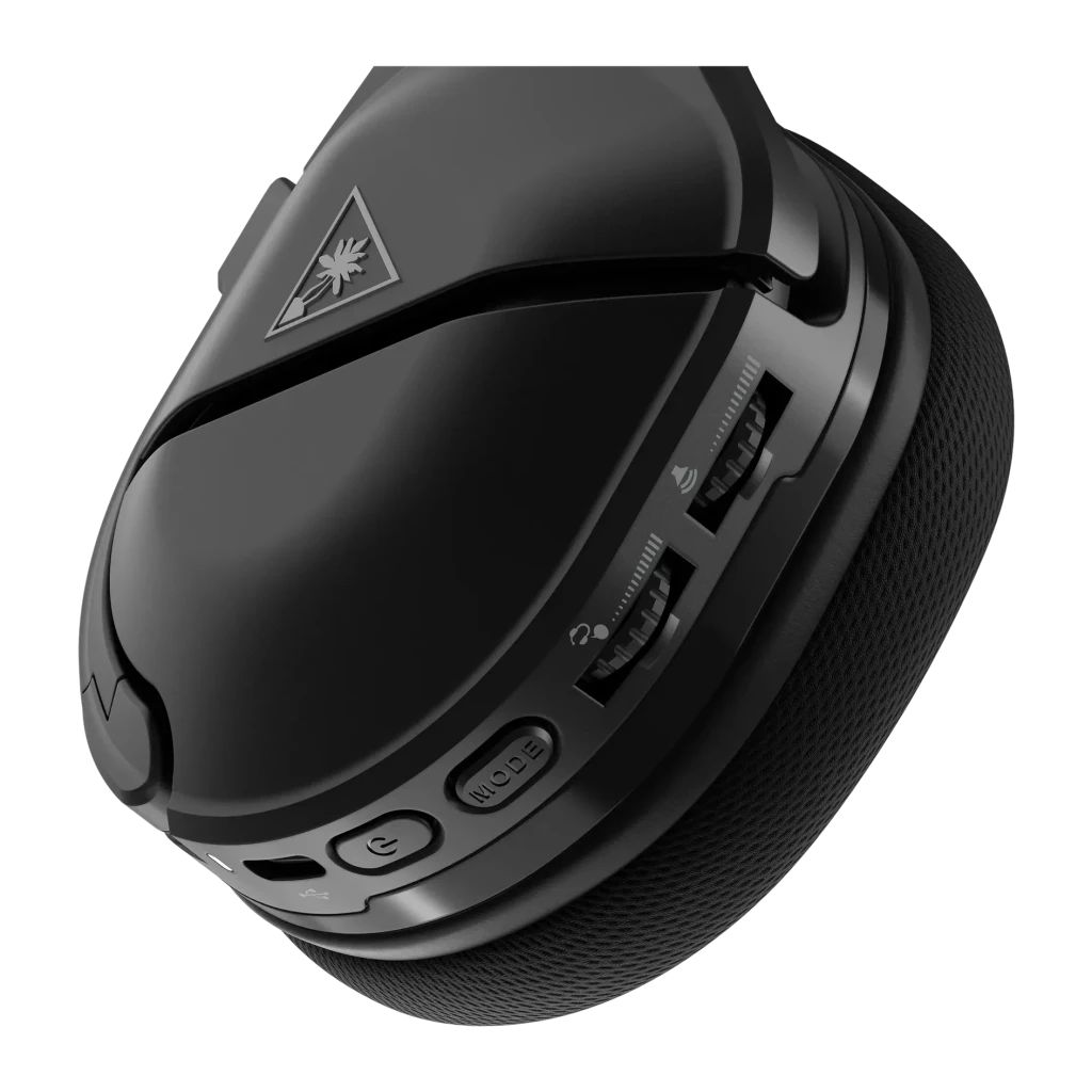 Auriculares Gaming Turtle Beach Stealth 600 Gen 2 MAX Inalámbrico, detalle lateral: ruedas de volumen, botón MODE y logo