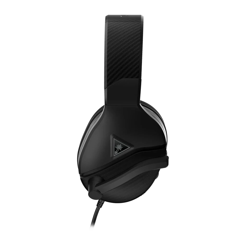 Auriculares Gaming Turtle Beach Recon 200 Gen 2 con Micrófono Diadema, vista lateral: diadema con textura carbono y logo