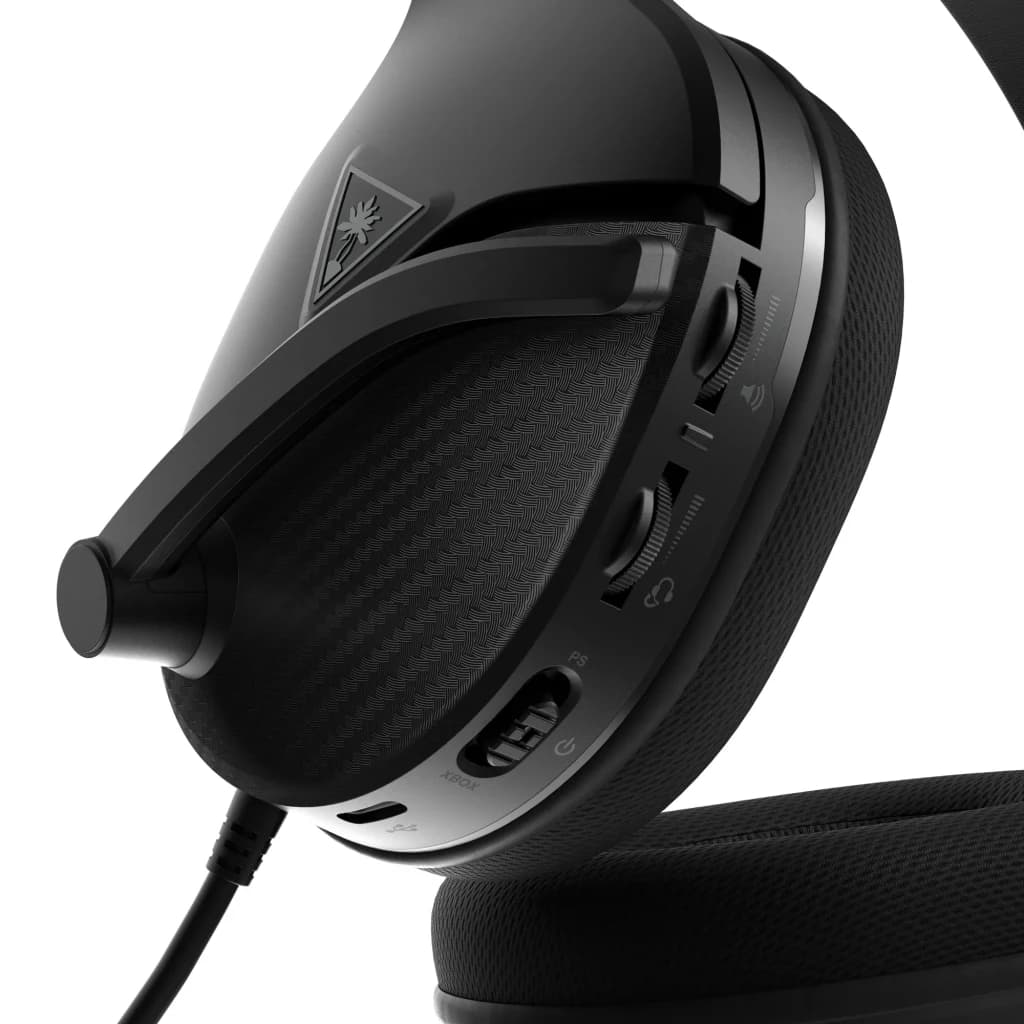 Auriculares Gaming Turtle Beach Recon 200 Gen 2 con Micrófono Diadema negro, detalle lateral: controles de volumen, botones
