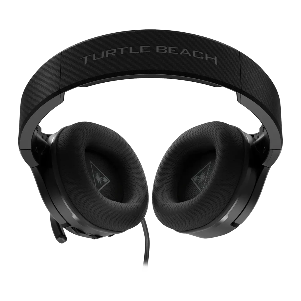 Auriculares Gaming Turtle Beach Recon 200 Gen 2 con Micrófono Diadema negro, vista frontal: diadema con textura carbono