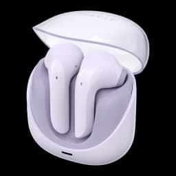 Auriculares Havit Modern Buds In-Ear TWS Bluetooth 5.3 4,5h, vista frontal: ambos earbuds lila en estuche abierto con logo