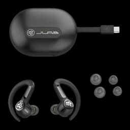Auriculares JLab Audio Epic Sport ANC 3 Cancelación de Ruido híbrida ANC, detalle: estuche negro con cable USB-C, earbuds