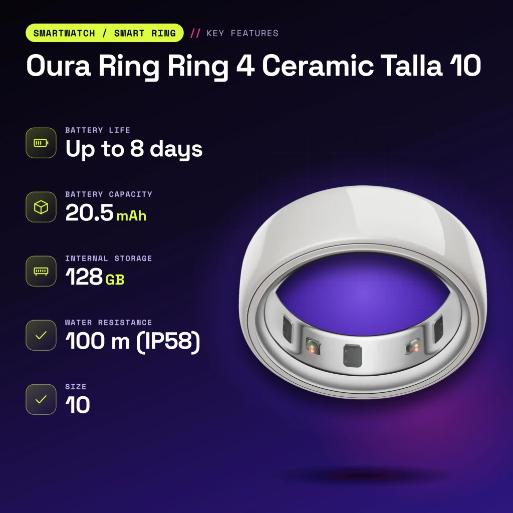 Oura Ring 4 Ceramic Anillo Inteligente Talla 10 Blanco Cloud - características