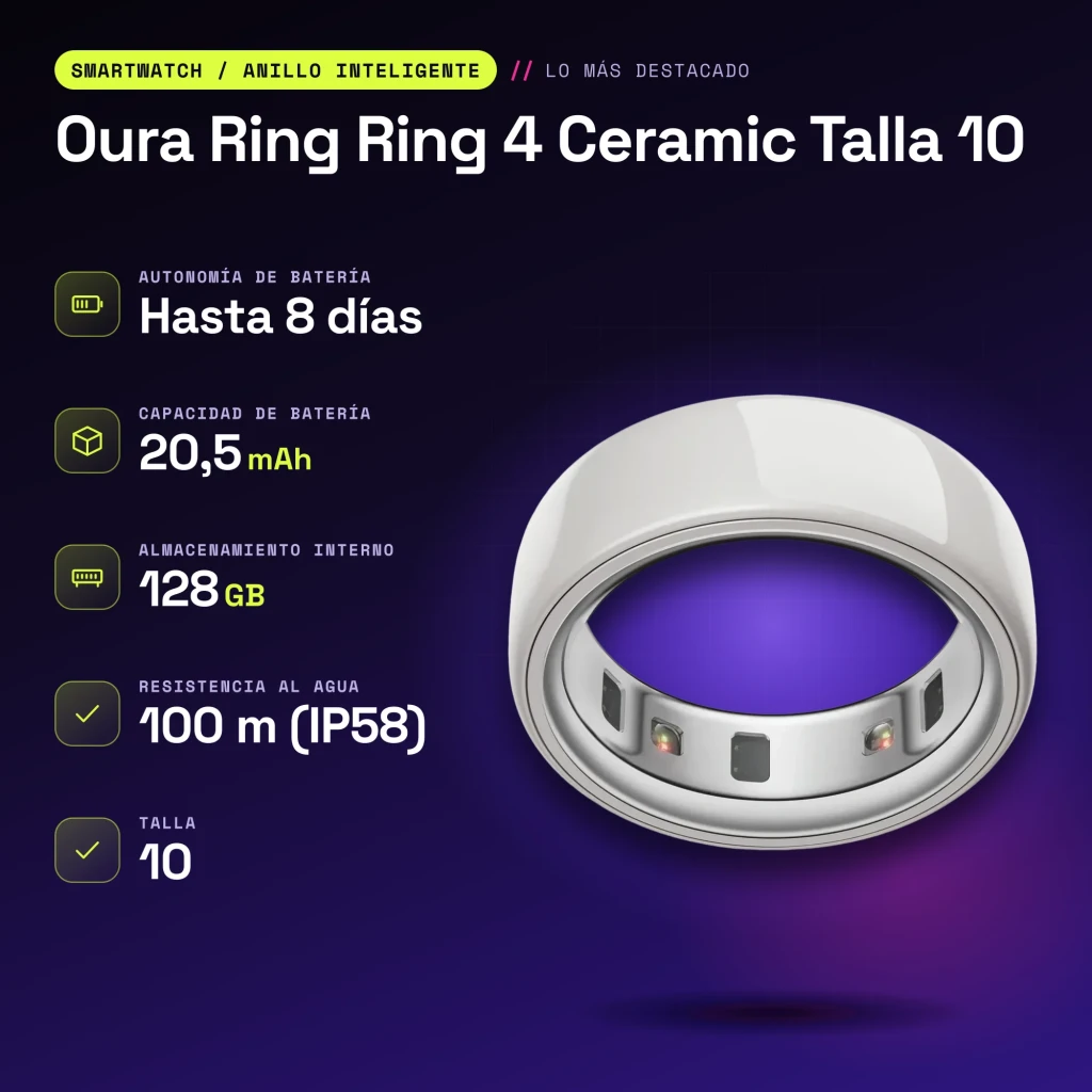 Oura Ring 4 Ceramic Anillo Inteligente Talla 10 Blanco Cloud - características