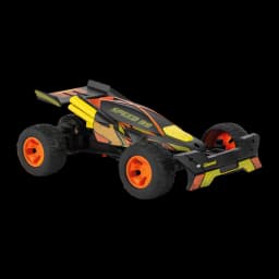 Coche RC Carrera Orange Jumper 2.4GHz 1:32 15km/h 12min, vista trasera en ángulo: alerón, ruedas naranjas y decoración Speed