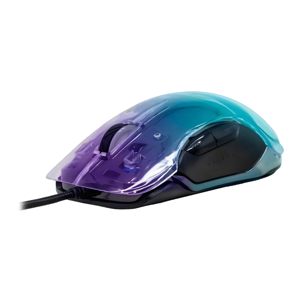 Ratón Gaming Phoenix Technologies Banshee RGB Cable USB Trenzado 10000 DPI, vista lateral: iluminación RGB degradado