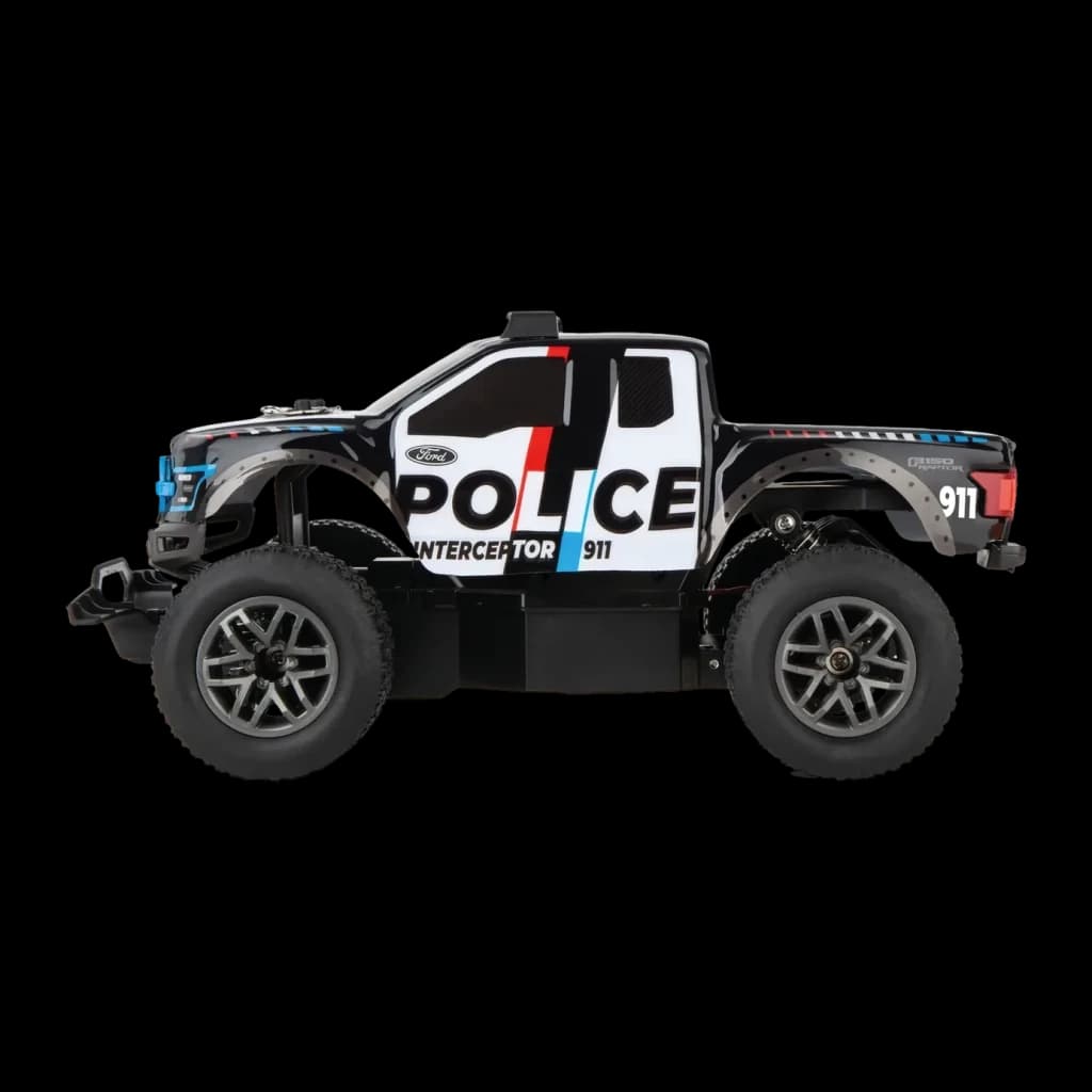 Coche RC Carrera Ford Raptor Police 2.4 GHz 1:18 25km/h 20min autonomía F-150, vista lateral: decoración Police Interceptor
