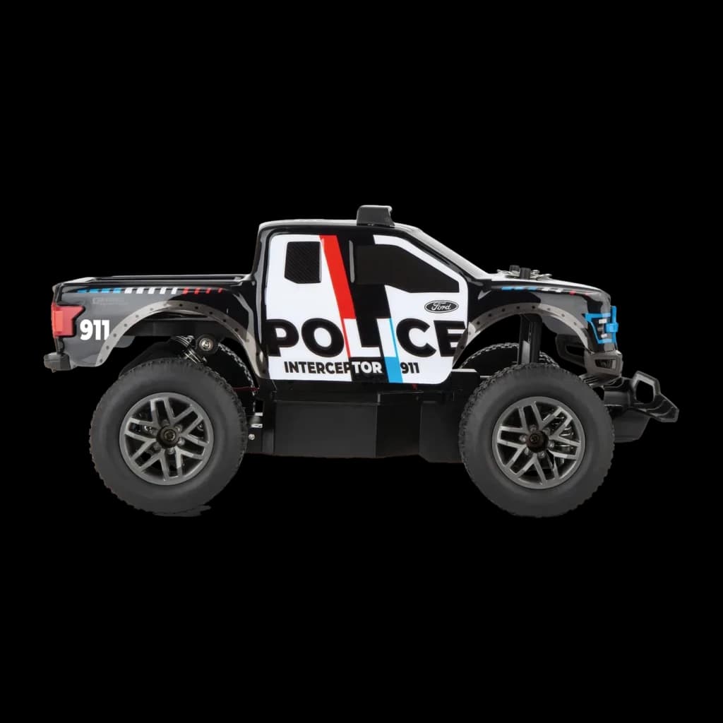 Coche RC Carrera Ford Raptor Police 2.4 GHz 1:18 25km/h 20min autonomía F-150, vista lateral: decoración Police Interceptor
