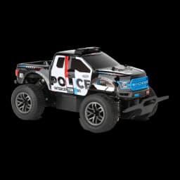 Coche RC Carrera Ford Raptor Police 2.4 GHz 1:18 25km/h 20min autonomía F-150, vista lateral-frontal: decoración Police