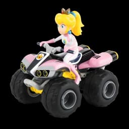 Carrera RC Mario Kart Peach Quad Rose 1:20 9km/h 20min, vue diagonale avant: figurine Peach avec couronne sur quad rose