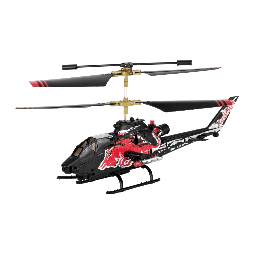 Hélicoptère RC Carrera Red Bull Cobra TAH-1F 2.4 GHz LiPo Rechargeable USB, vue latérale: carrosserie noire avec livré Red
