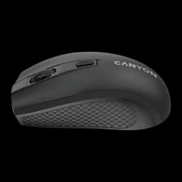 Rato sem fios Canyon MW-7 Preto RF 2.4GHz, vista lateral: roda, botão DPI e textura hexagonal na base