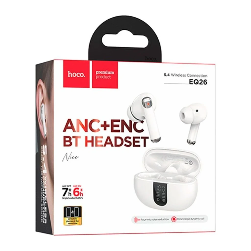 Auriculares HOCO EQ26 Cancelación de Ruido TWS In-Ear Bluetooth 5.4 7h, contenido de la caja: caja retail con auriculares