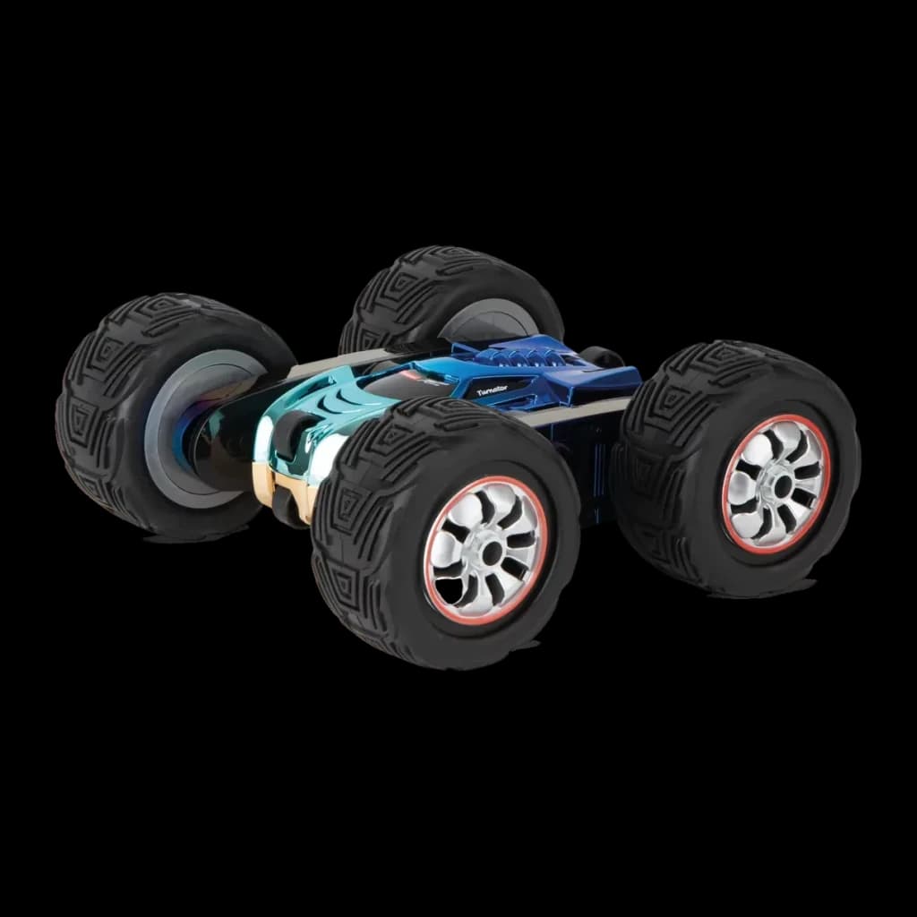 Voiture RC Carrera Turnator Color Flip 1:16 20km/h 20min 2,4 GHz, vue arrière 3/4: carrosserie chromée bleu irisé et grands