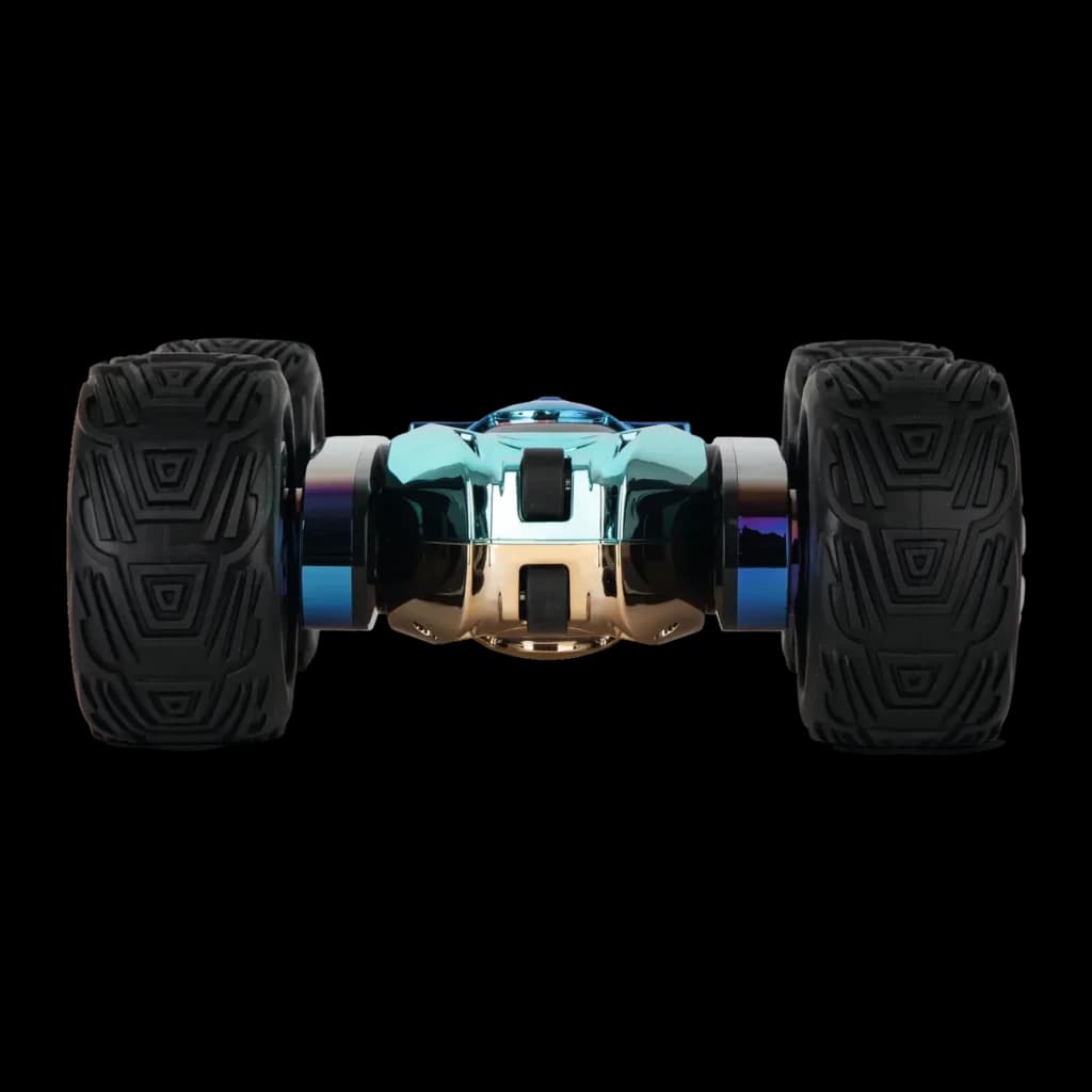 Voiture RC Carrera Turnator Color Flip 1:16 20km/h 20min 2,4 GHz, vue avant: carrosserie irisée bleu doré et grands pneus