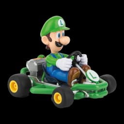 Carrera RC Mario Kart Pipe 2.4GHz 320mAh Verde 9km/h, vista frontal 3/4: figura de Luigi al volante del kart verde