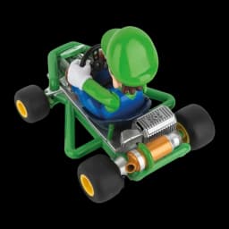 Carrera RC Mario Kart Pipe 2.4GHz 320mAh Verde 9km/h, vista trasera: Luigi al volante, motor plateado y dorado visibles