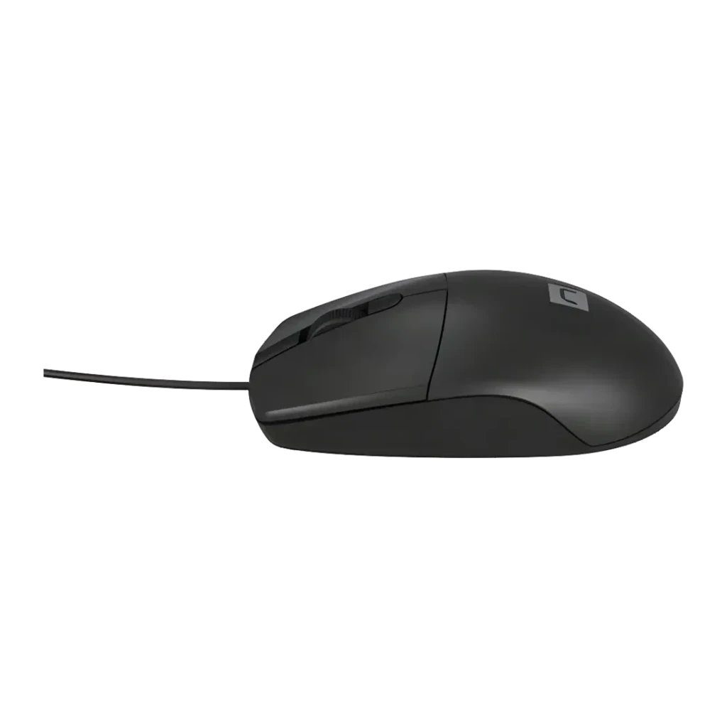 Souris Natec Ruff Plus Noir Filaire USB Ergonomique Droitiers, vue latérale: profil droit avec câble USB et logo Natec