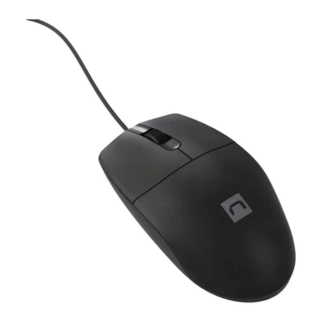Souris Natec Ruff Plus Noir Filaire USB Ergonomique Droitiers, vue dessus: logo Natec, molette et câble USB visibles